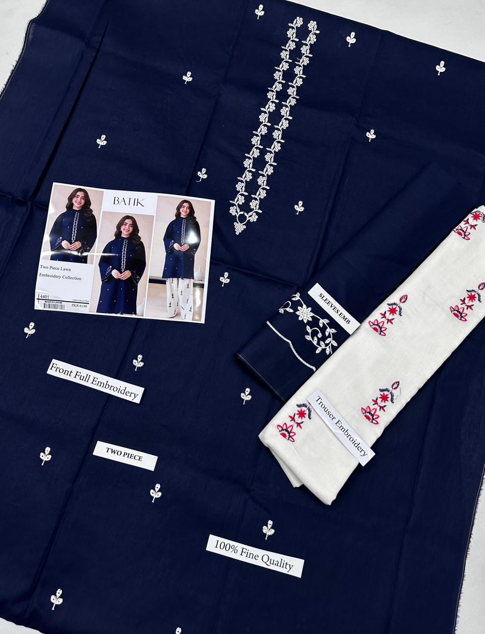 Batik Two-Piece Lawn Embroidered Suit – Navy Blue Elegance