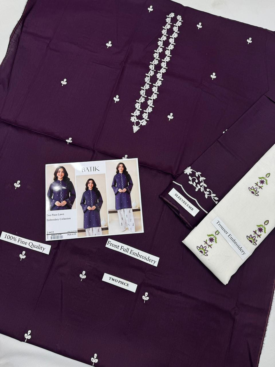 Batik Two-Piece Lawn Embroidered Suit – Purple Poise